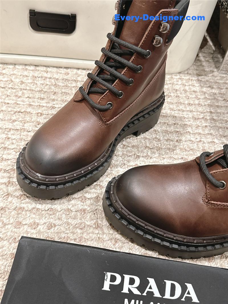 Pra*a brown leather platform ankle boots