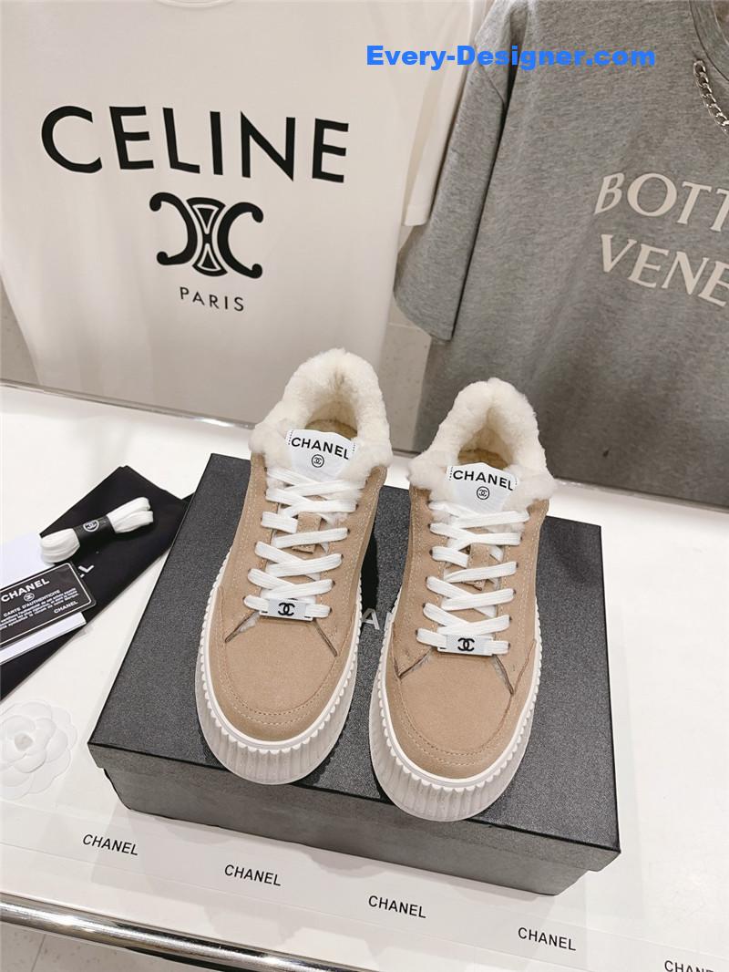 Ch**el suede leather lace-up platform sneakers