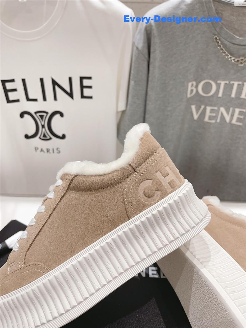 Ch**el suede leather lace-up platform sneakers