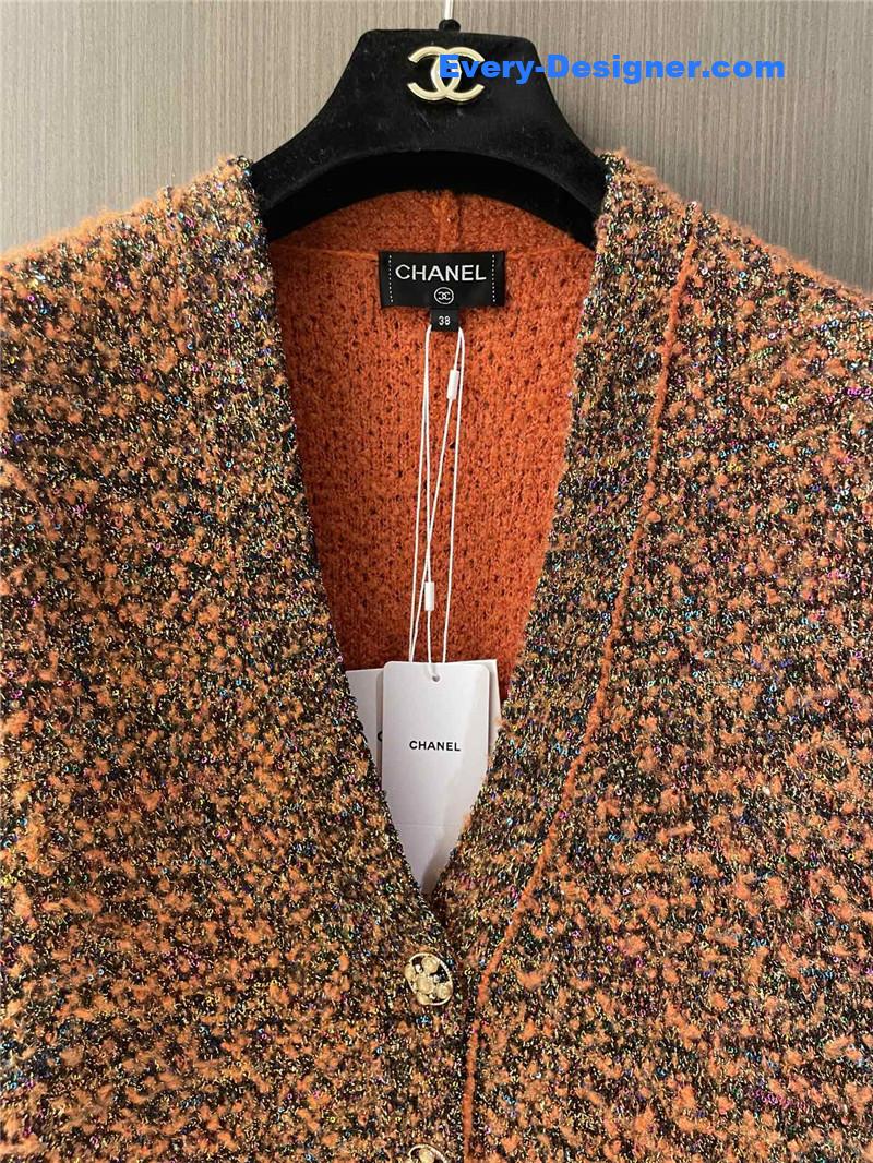Ch**el orange v-neck blend knit sweater