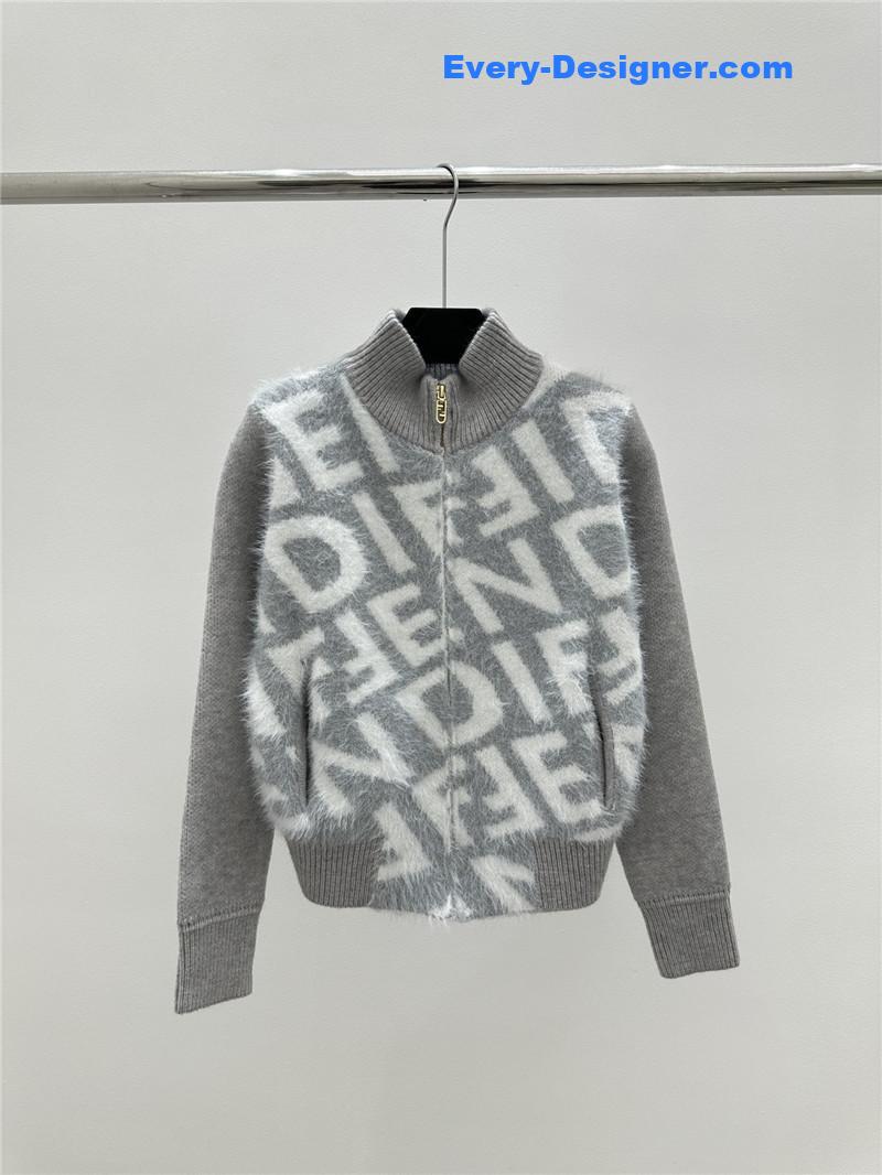 F**di lettering zip-up cardigan grey