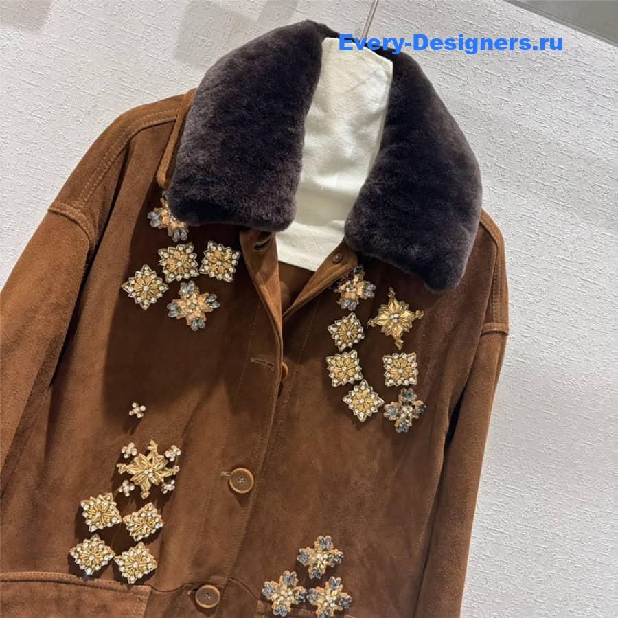 M1um1u rabbit fur lapel coat