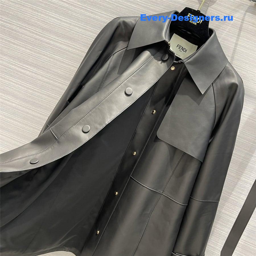 F**di long belted leather trench coat