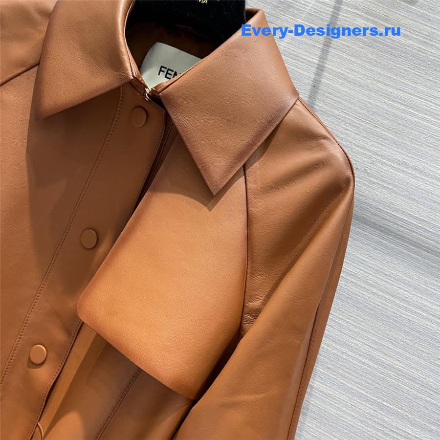 F**di long belted leather trench coat