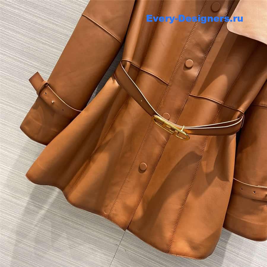 F**di long belted leather trench coat