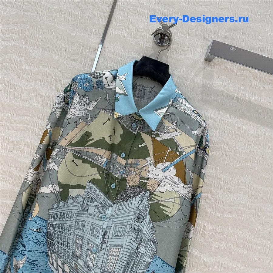 H**me5 scarf print silk shirt