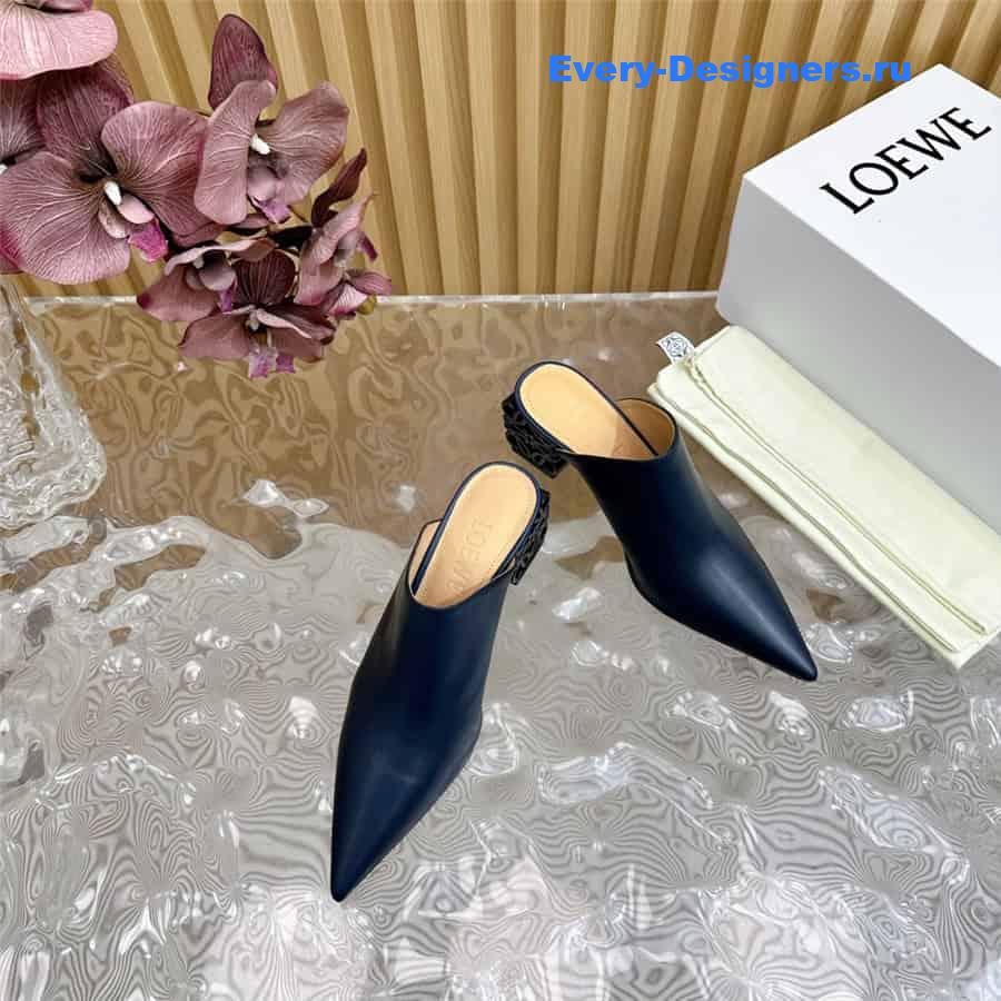 L0ew* anagram heel mules in navy