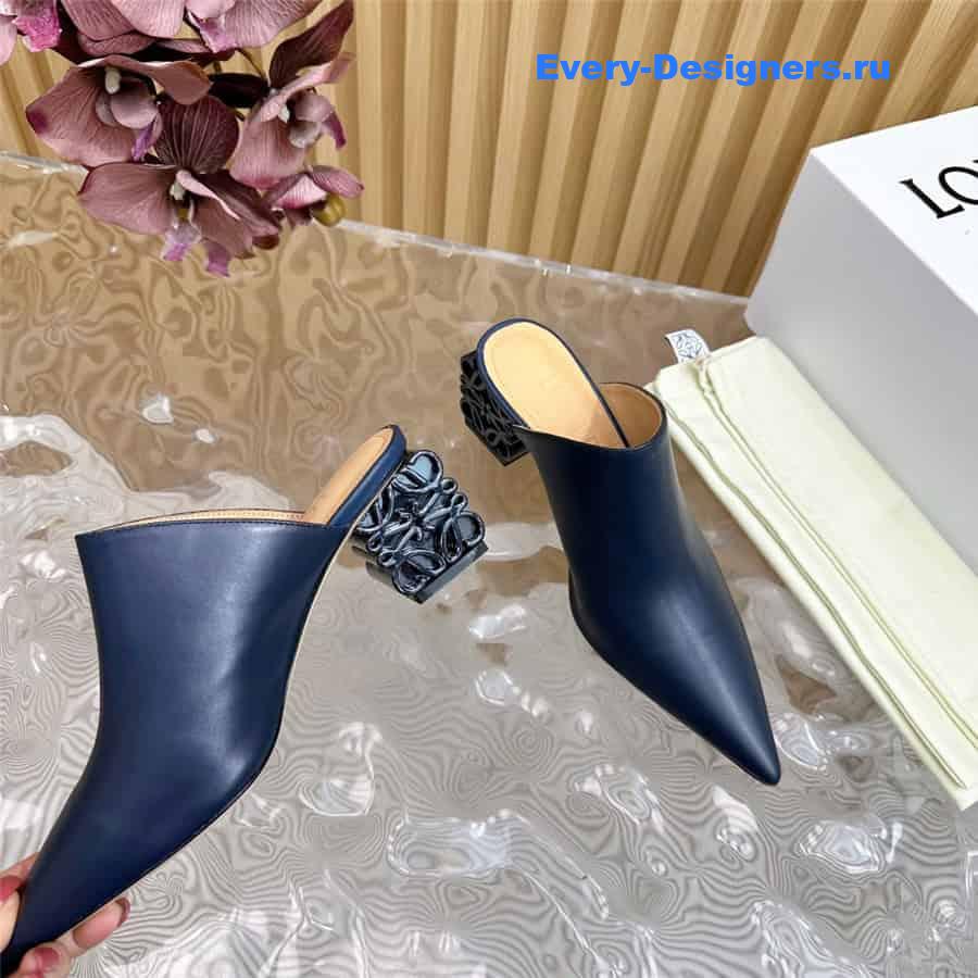 L0ew* anagram heel mules in navy