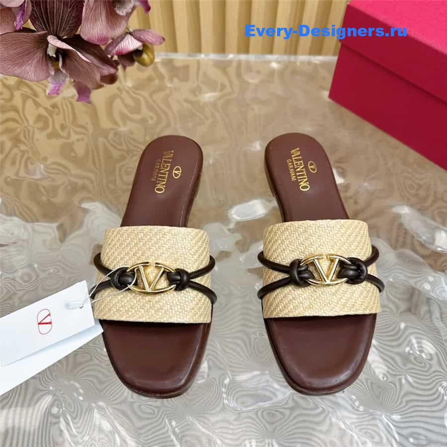 Va1e*ntin0 vlogo brown woven raffia slides