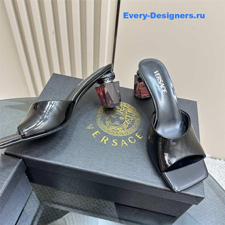 Versace Chunky Perfume Heels Pattern Mules in Black