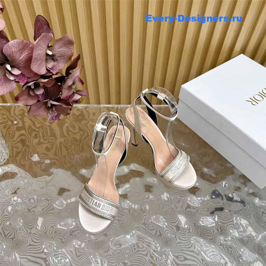Dway Silver Cotton Embroidered Heeled Sandals