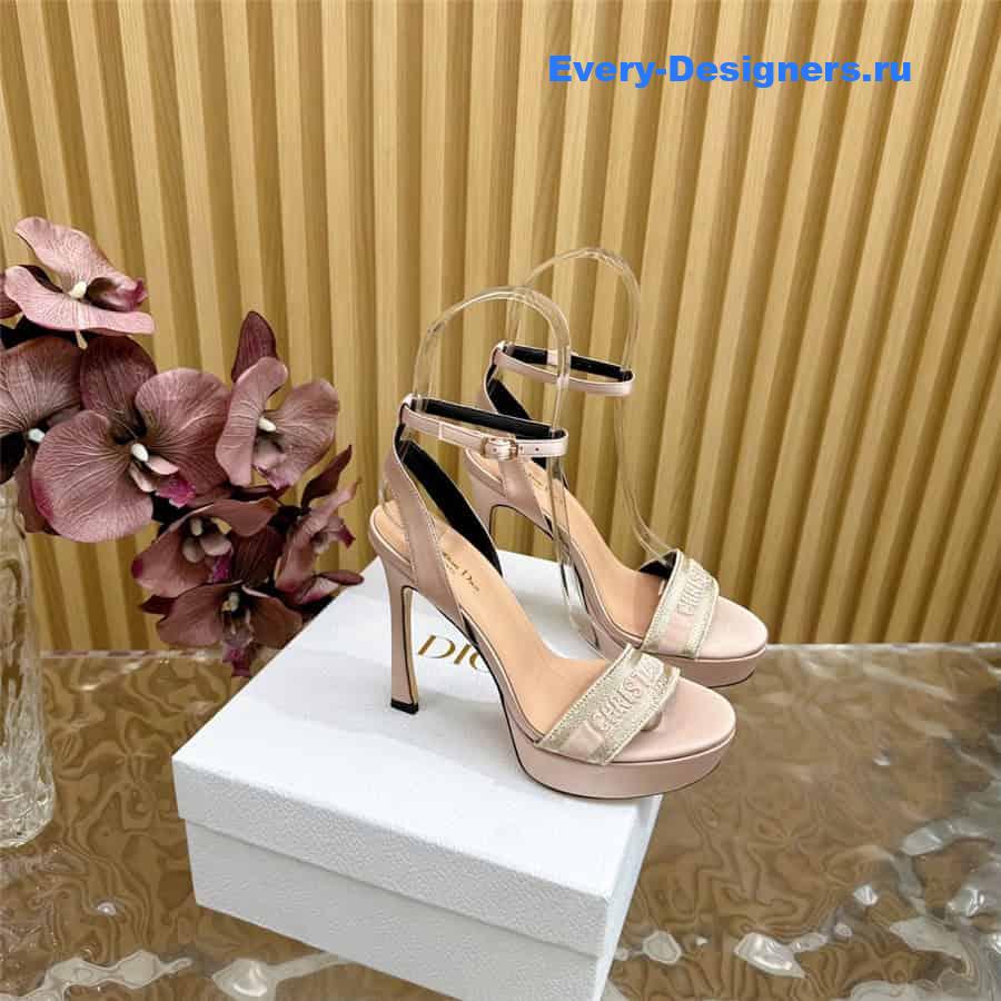 Dway Gold-Tone Cotton Embroidered Heeled Sandals