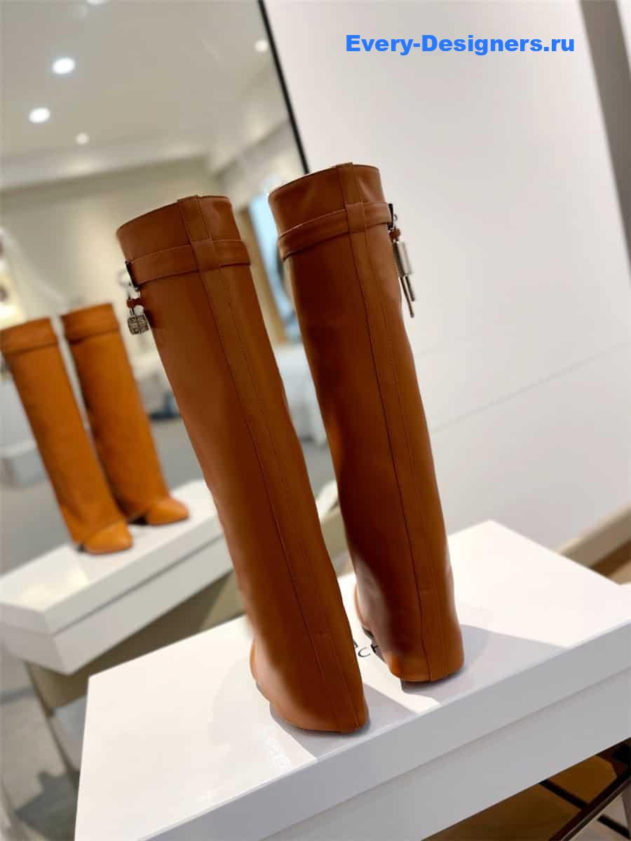 Givenchy Shark Lock Brown Leather Knee-High Boots