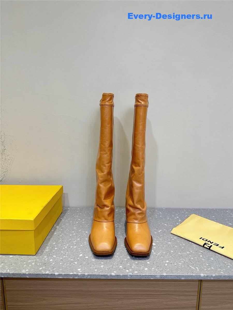 F**di brown leather high-heeled boots