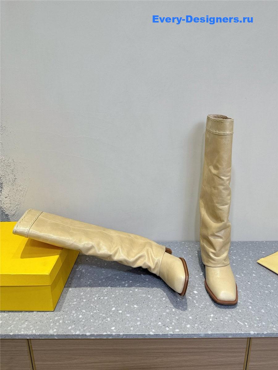 F**di beige leather high-heeled boots