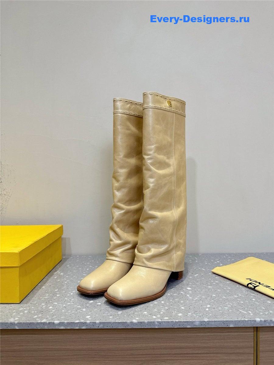 F**di beige leather high-heeled boots