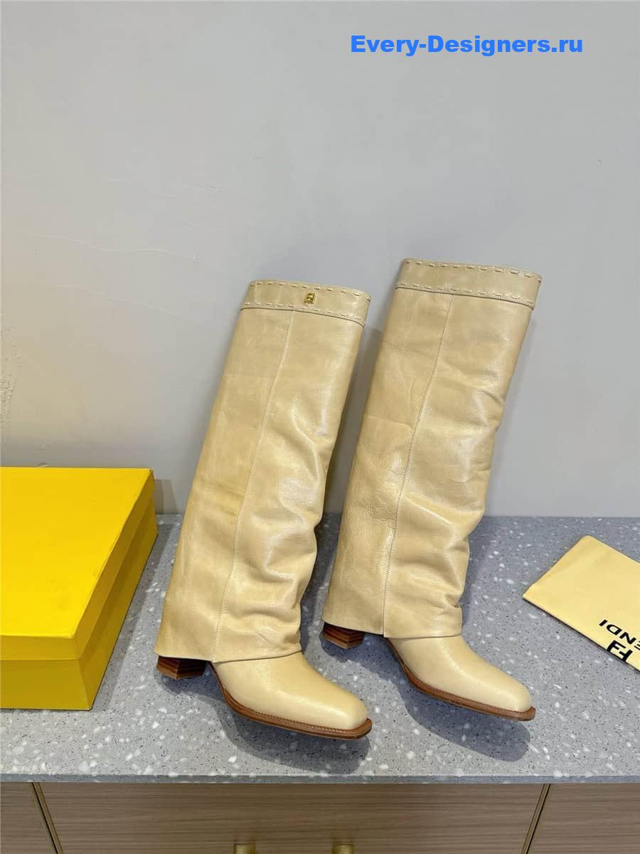 F**di beige leather high-heeled boots