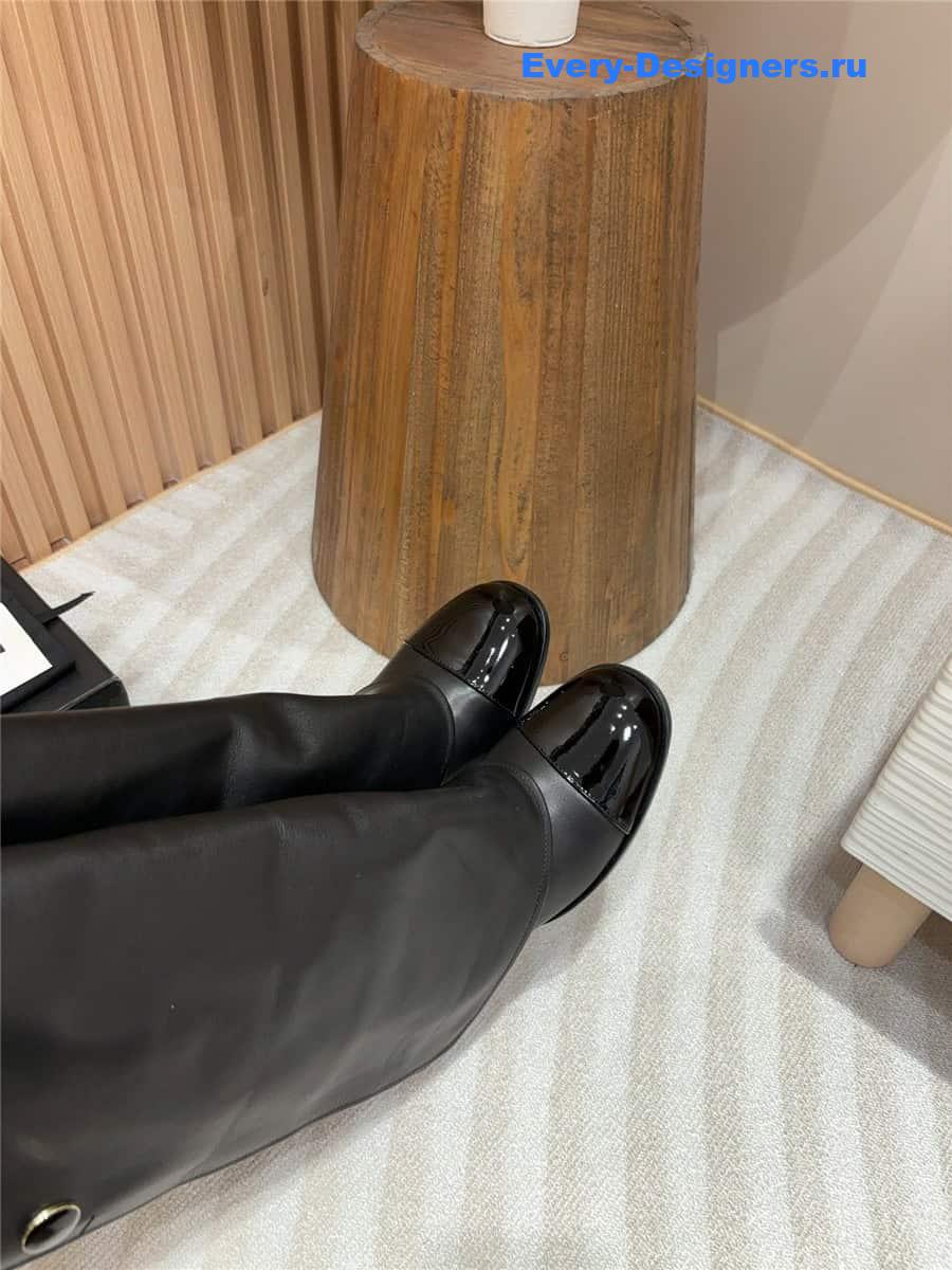 Ch**el leather foldover logo high boots
