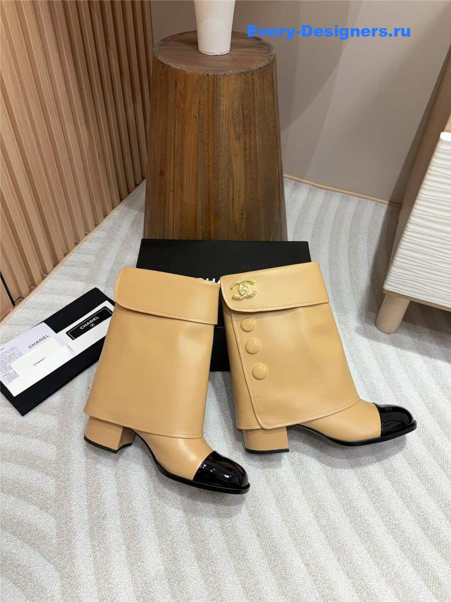 Ch**el brown leather foldover logo boots