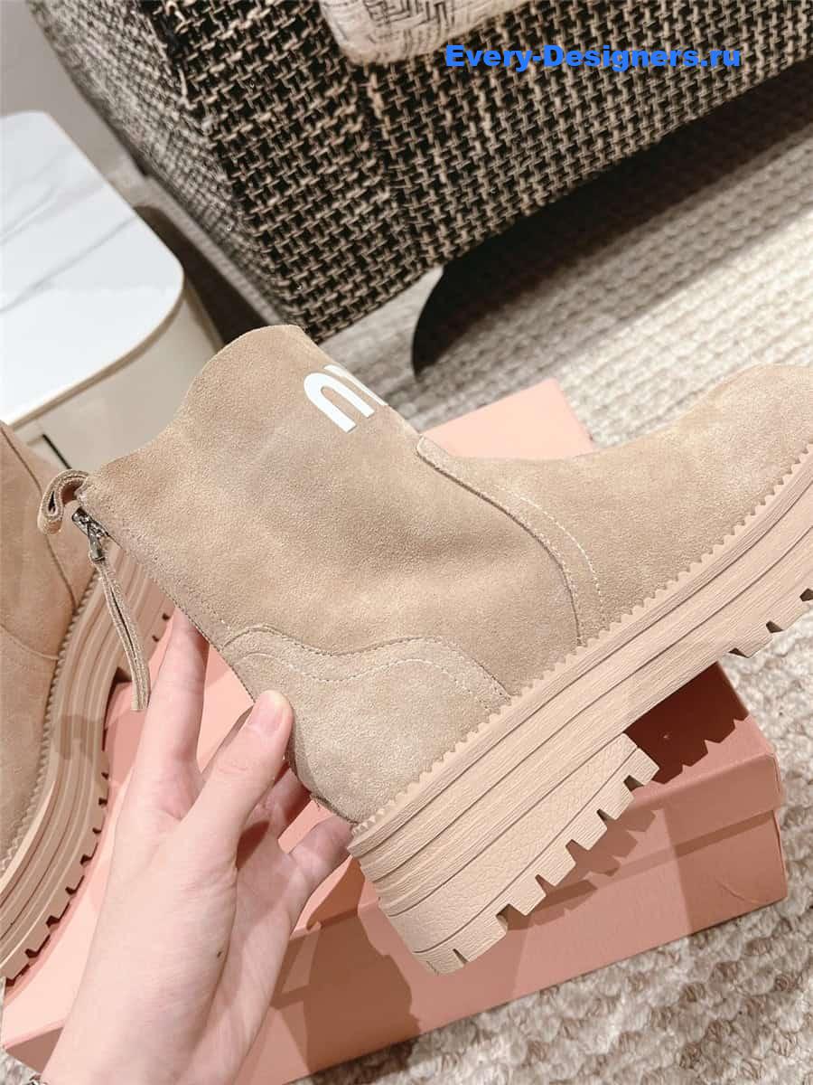 Miu Miu Logo Beige Sedue Platform Ankle Boot