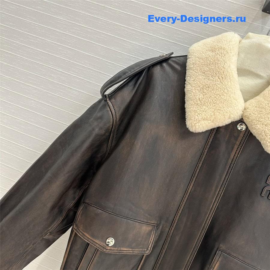 M1um1u genuine leather padded jacket