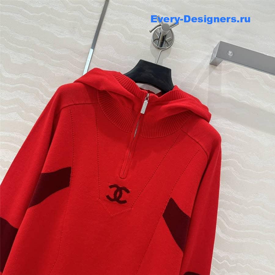 CC Half-Zip Logo Knit Hoodie Red