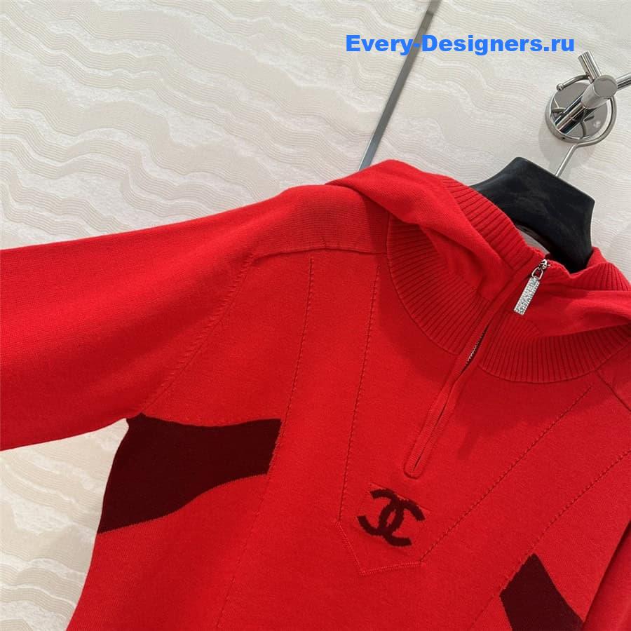 CC Half-Zip Logo Knit Hoodie Red