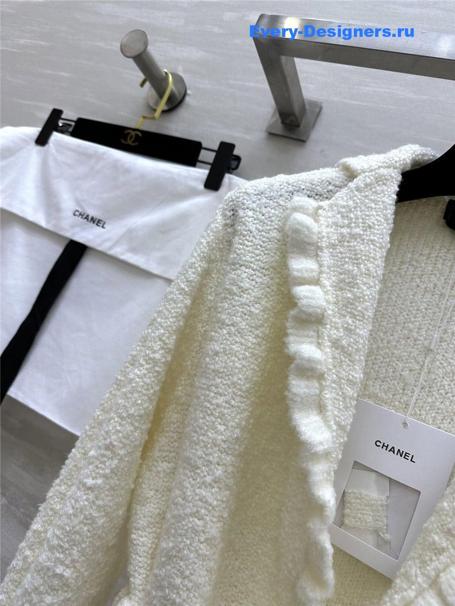 CC Ruffle Cashmere Cardigan White