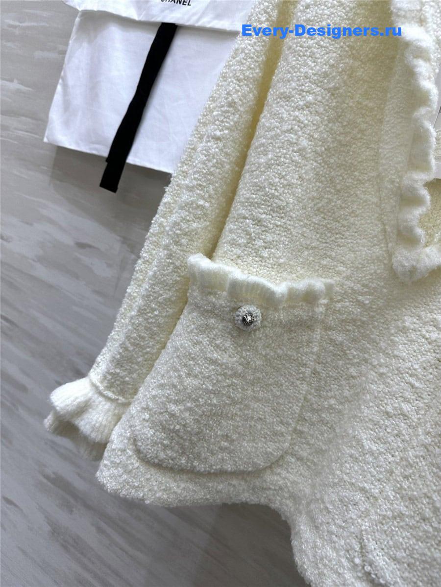 CC Ruffle Cashmere Cardigan White