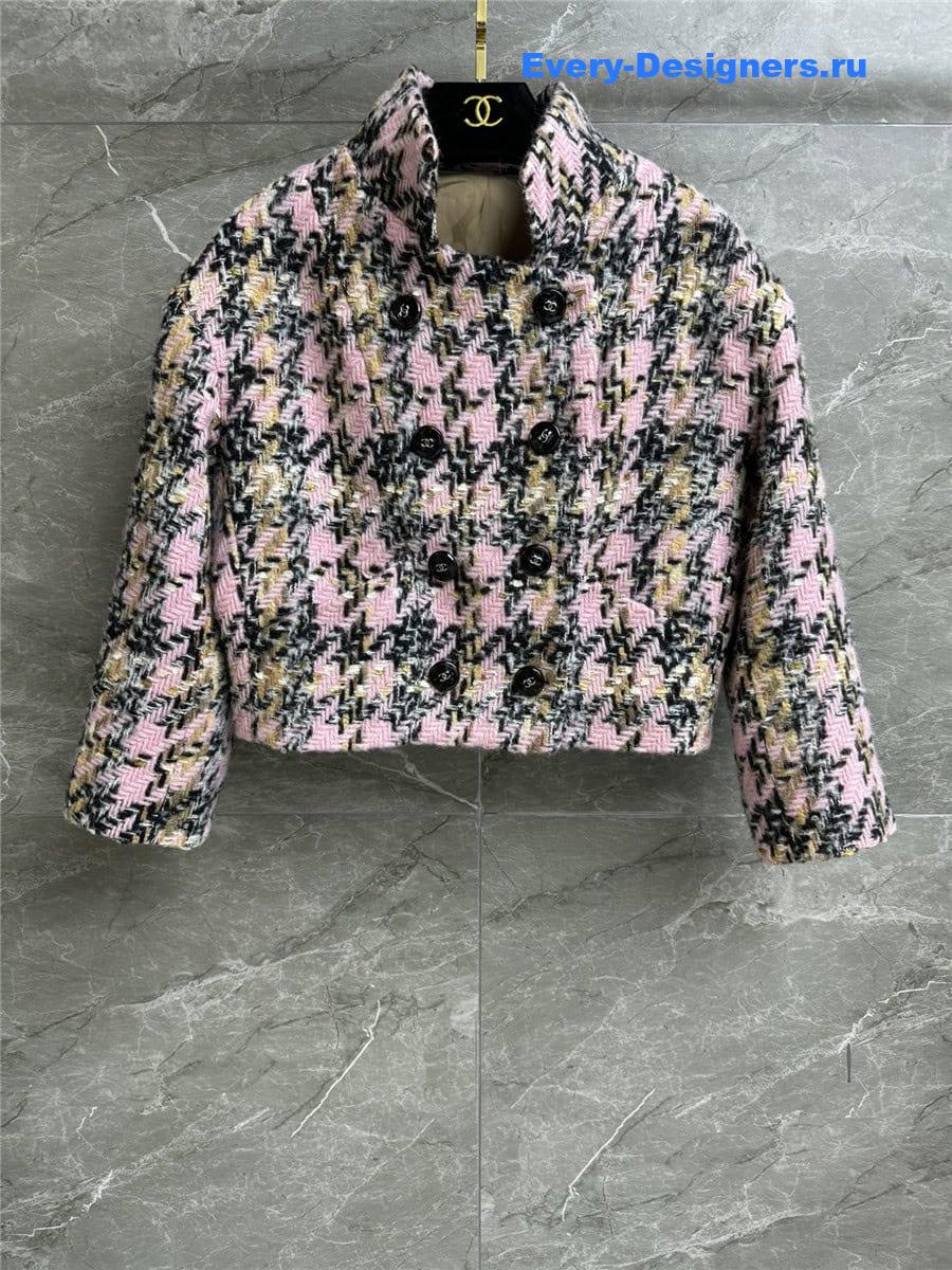 CC black and pink check short coat