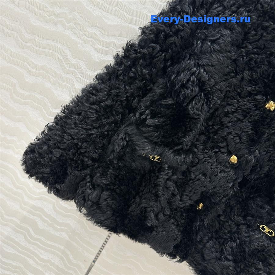 Ce1i*e black round fur tweed jacket