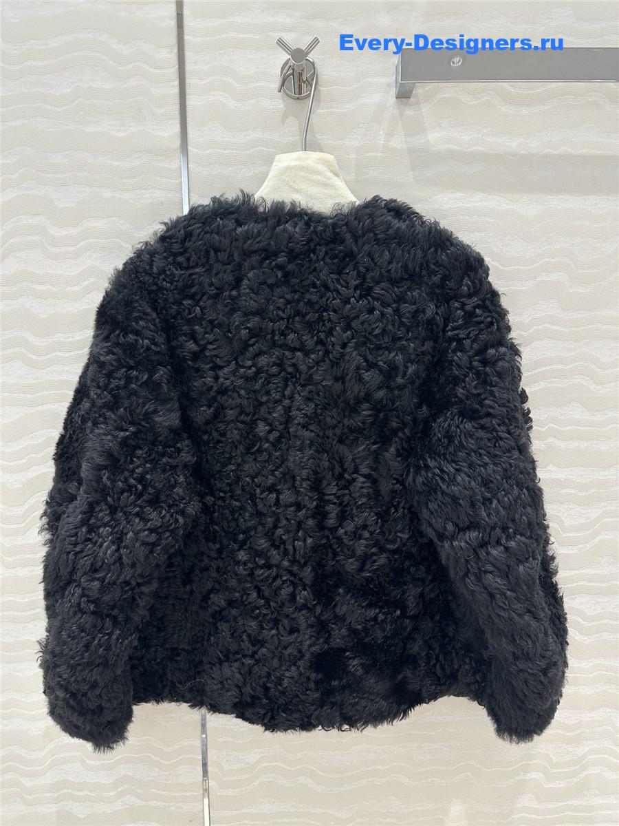 Ce1i*e black round fur tweed jacket