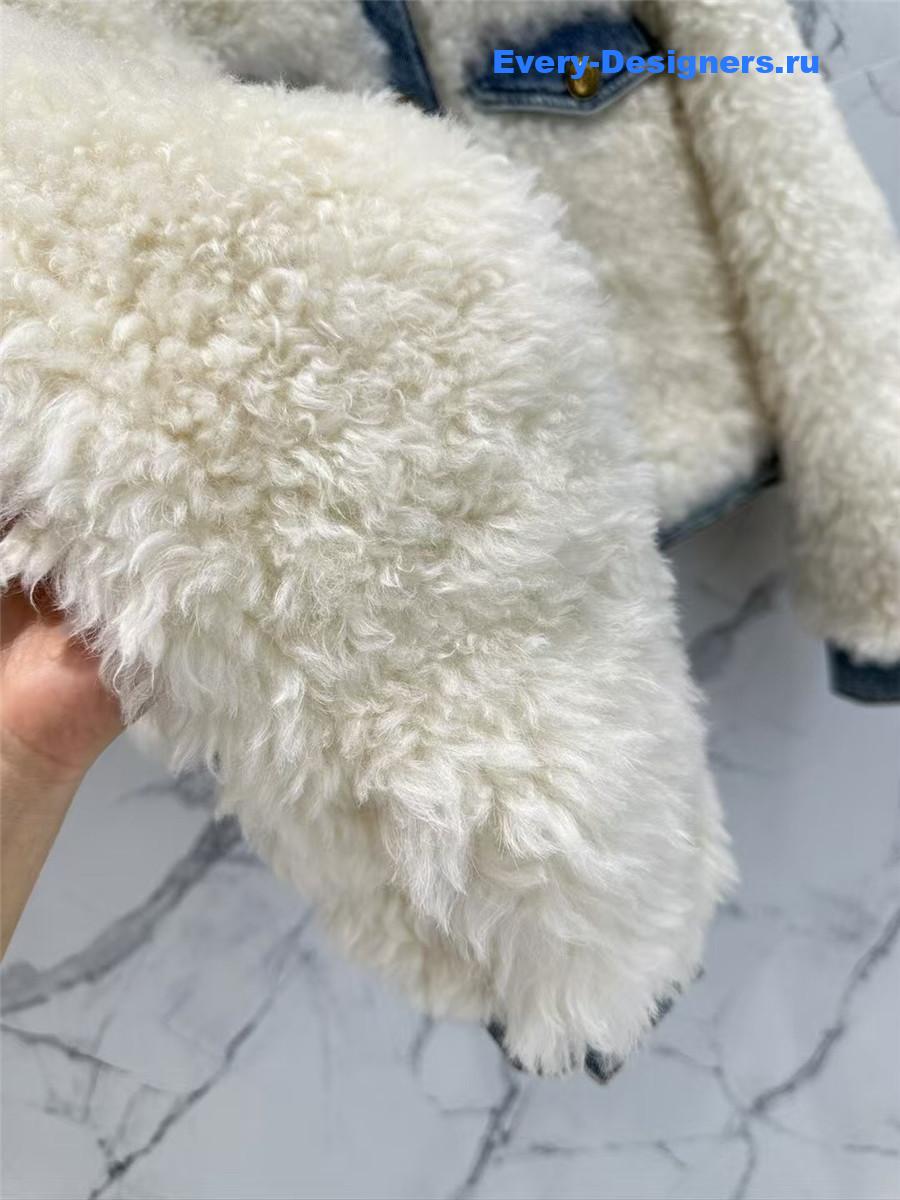 M1um1u wool roll collar sheepskin fur coat