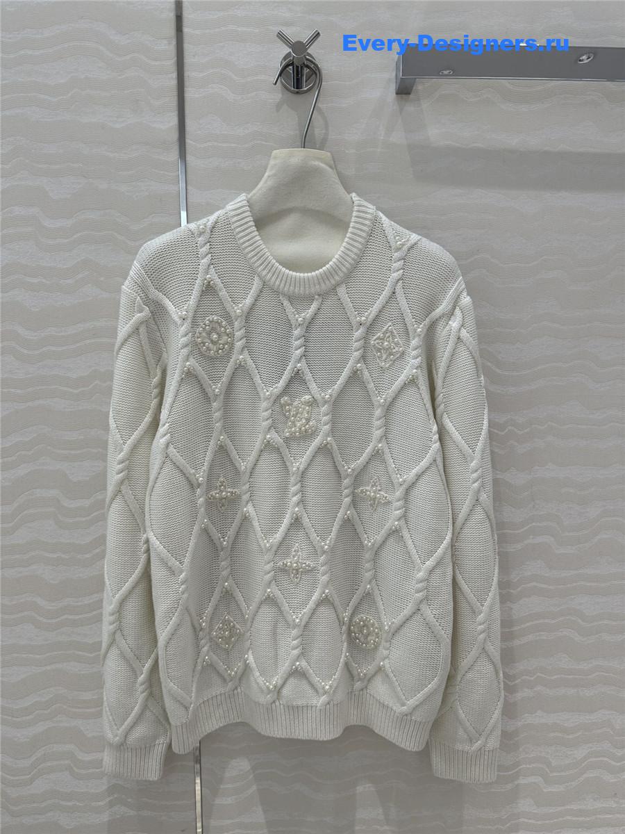 LV Embellished Cable Knit Sweater