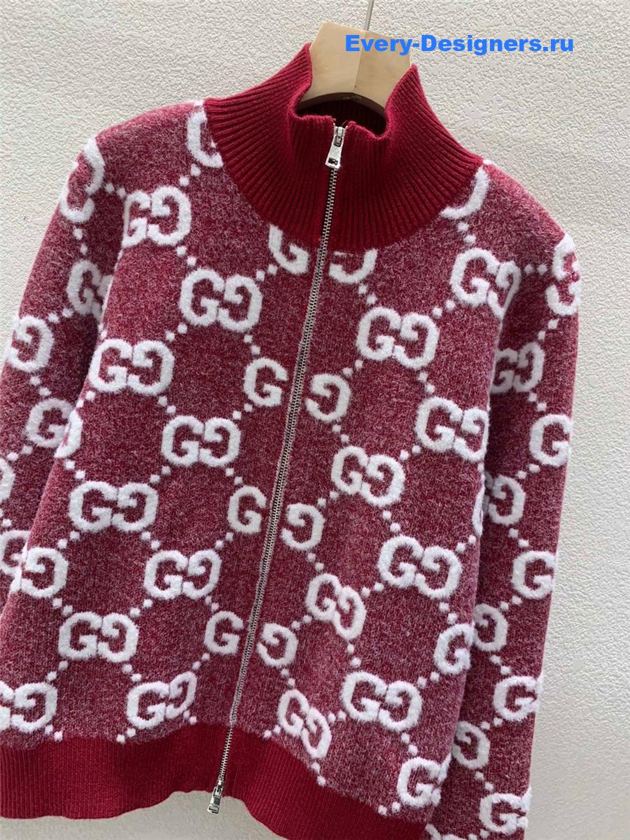 Gvc*1 stitch jacquard cardigan in red