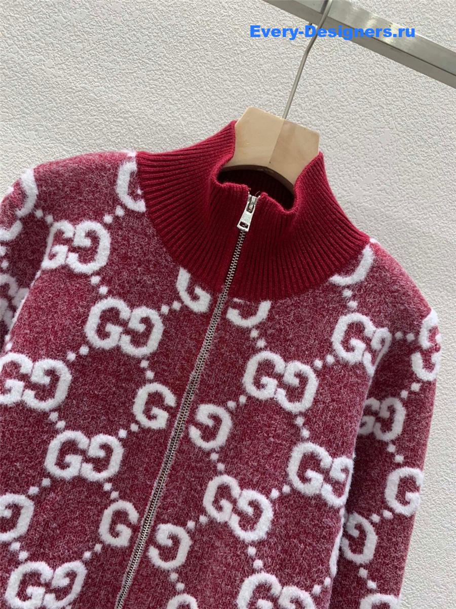 Gvc*1 stitch jacquard cardigan in red