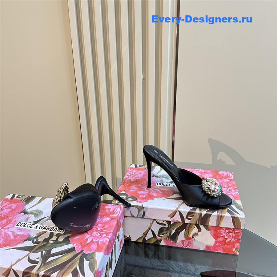 Dolce & Gabbana Black Satin Crystal Stiletto Mules