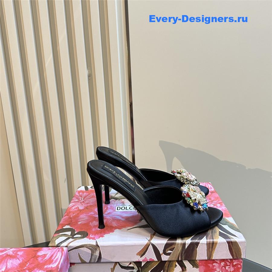 Dolce & Gabbana Black Satin Crystal Stiletto Mules