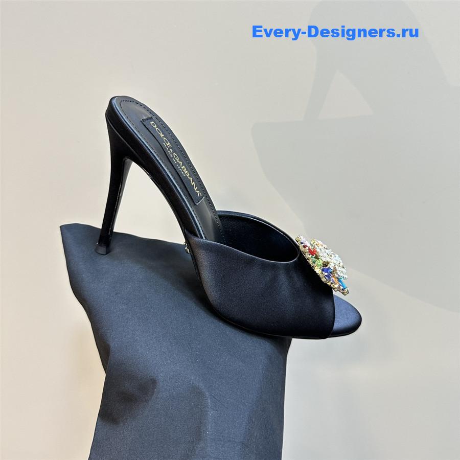 Dolce & Gabbana Black Satin Crystal Stiletto Mules