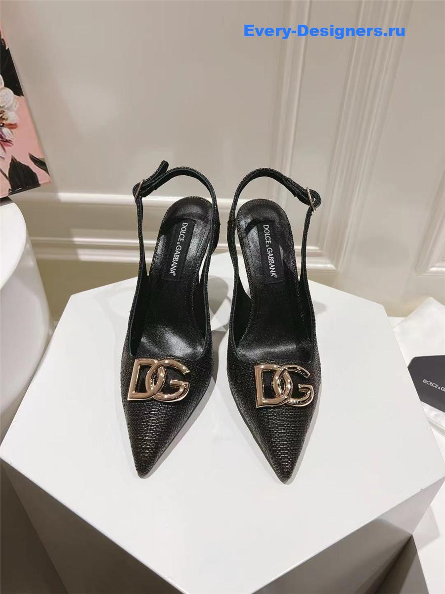 Dolce & Gabbana Black Raffia Slingbacks with Logo