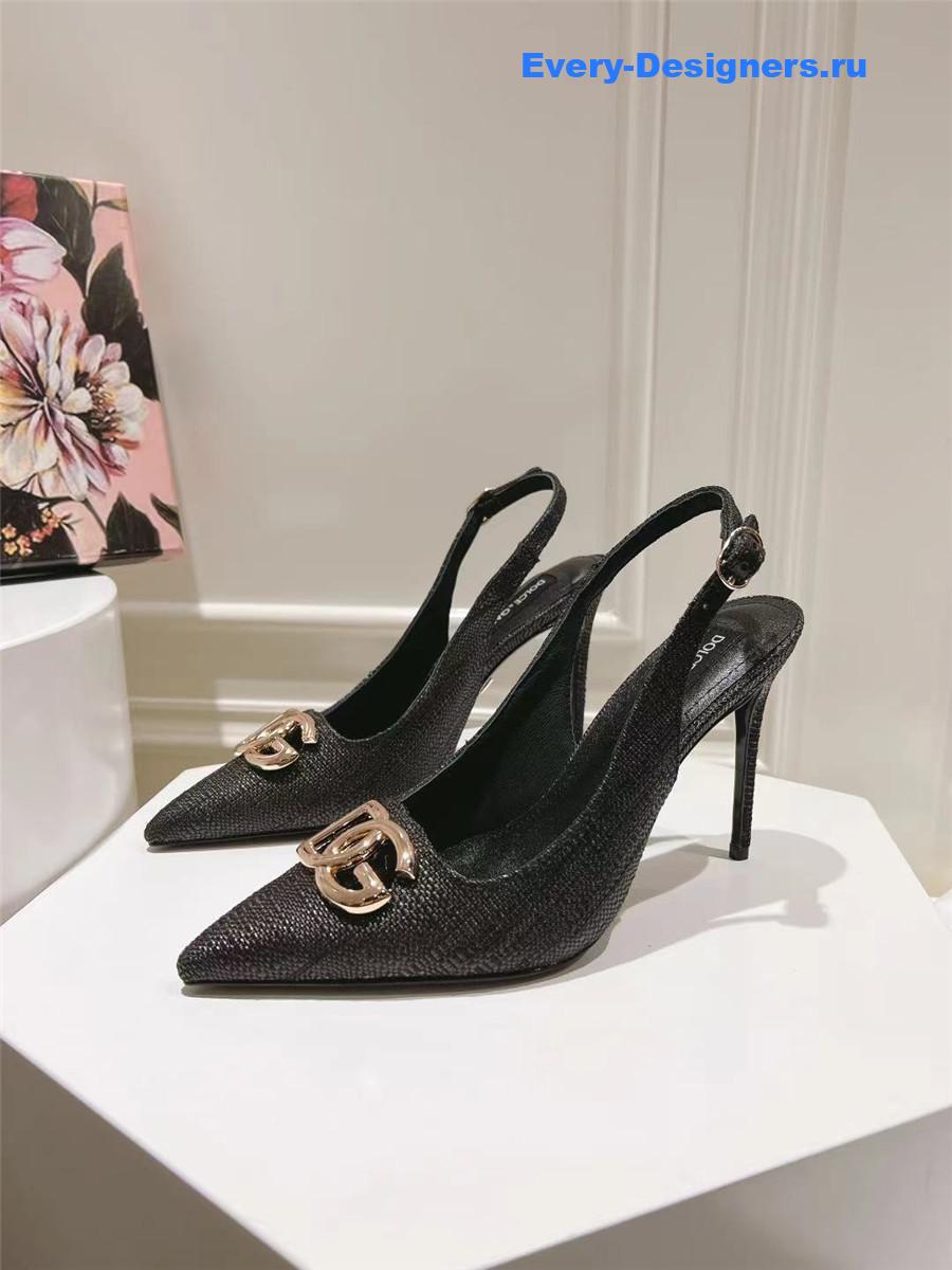 Dolce & Gabbana Black Raffia Slingbacks with Logo