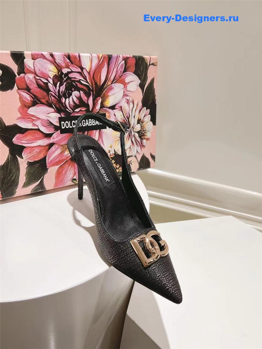 Dolce & Gabbana Black Raffia Slingbacks with Logo