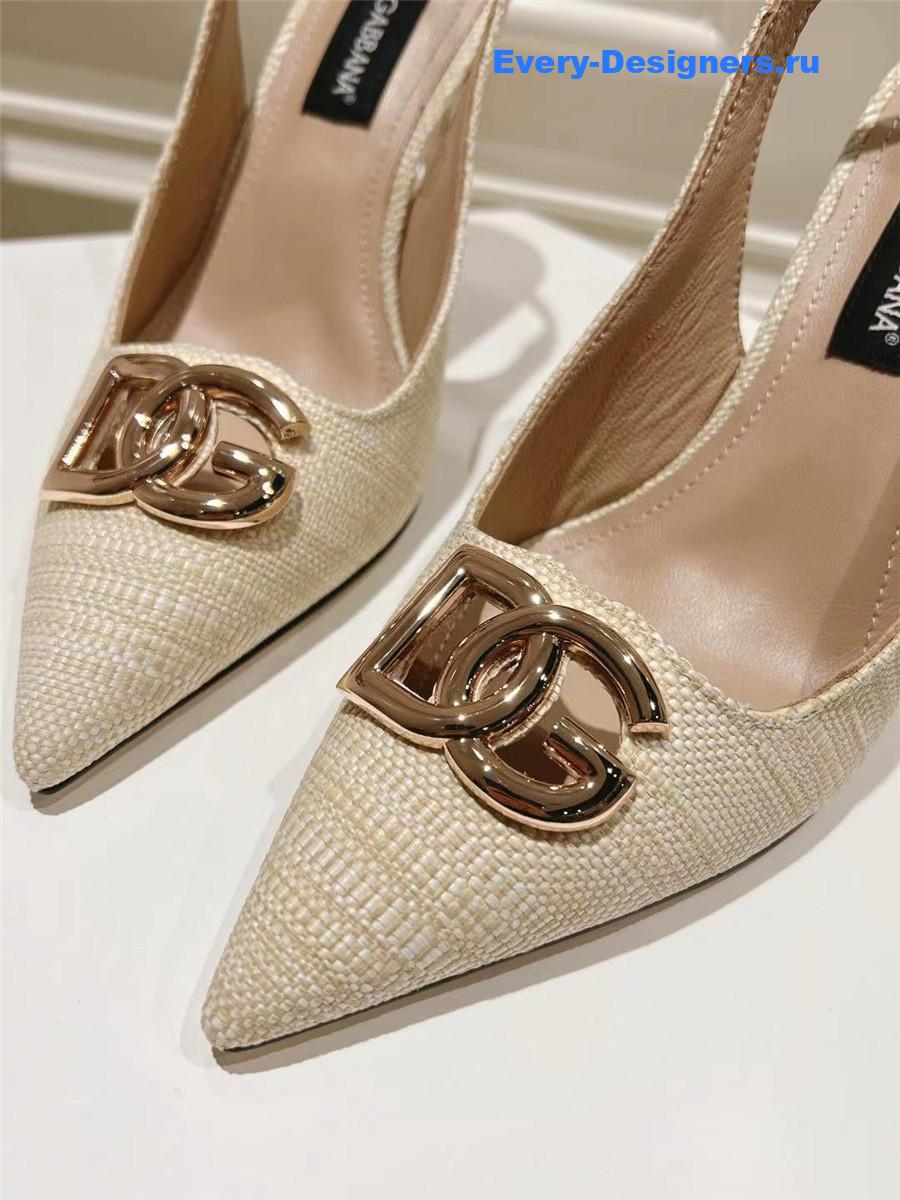 Dolce & Gabbana Neutral Raffia Slingbacks with Logo