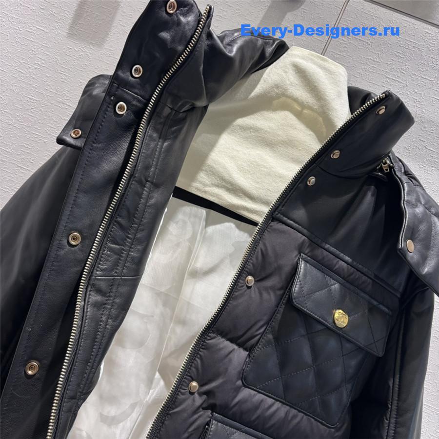 CC HOODED LEATHER DOWN JACKET
