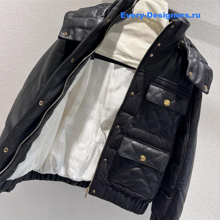 CC HOODED LEATHER DOWN JACKET