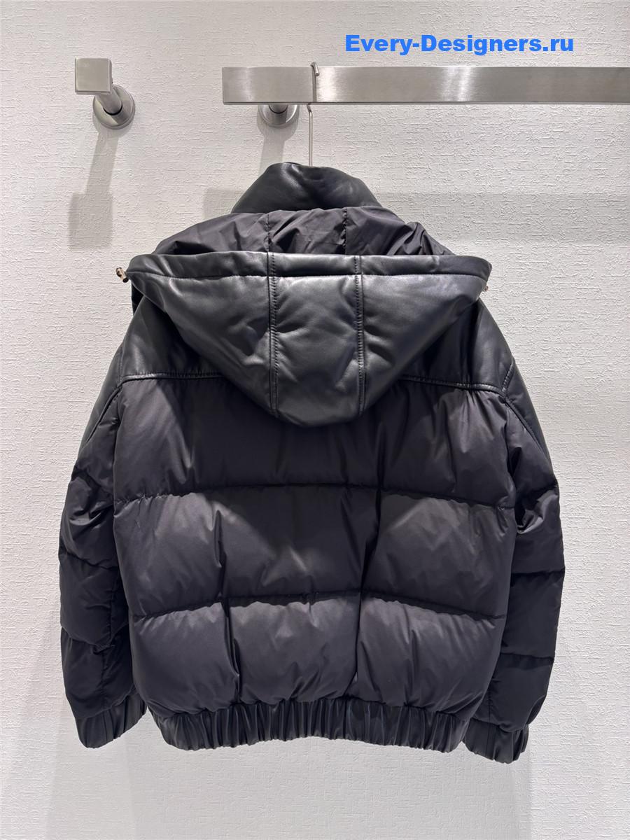 CC HOODED LEATHER DOWN JACKET