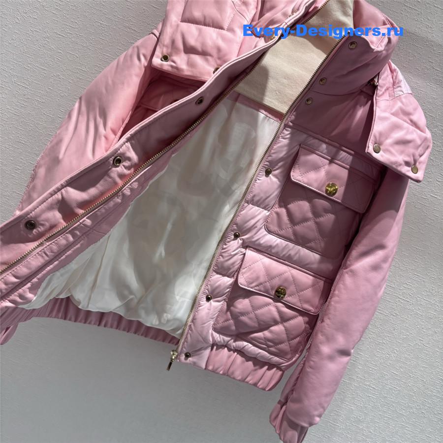 CC HOODED LEATHER DOWN JACKET