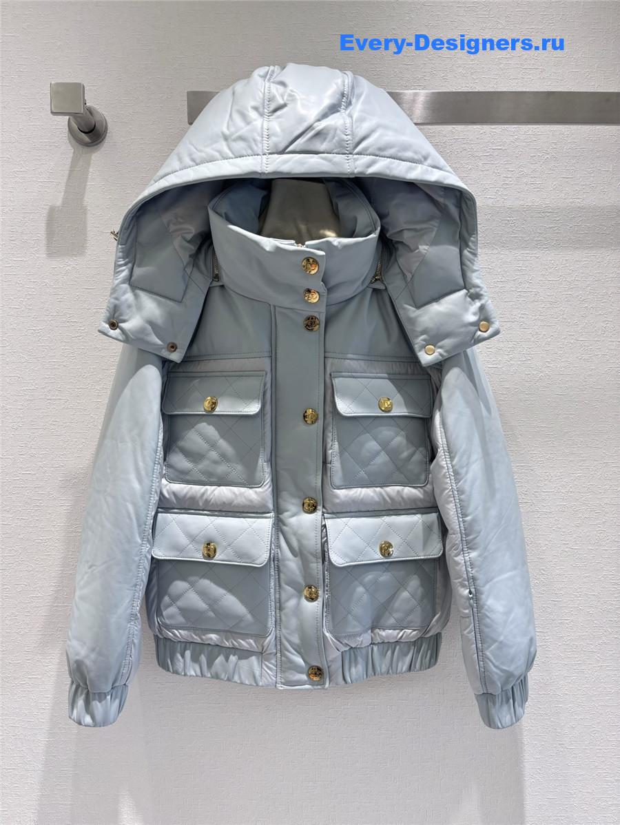 CC HOODED LEATHER DOWN JACKET