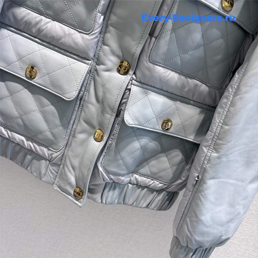 CC HOODED LEATHER DOWN JACKET