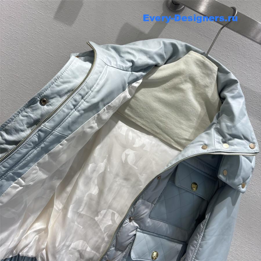 CC HOODED LEATHER DOWN JACKET